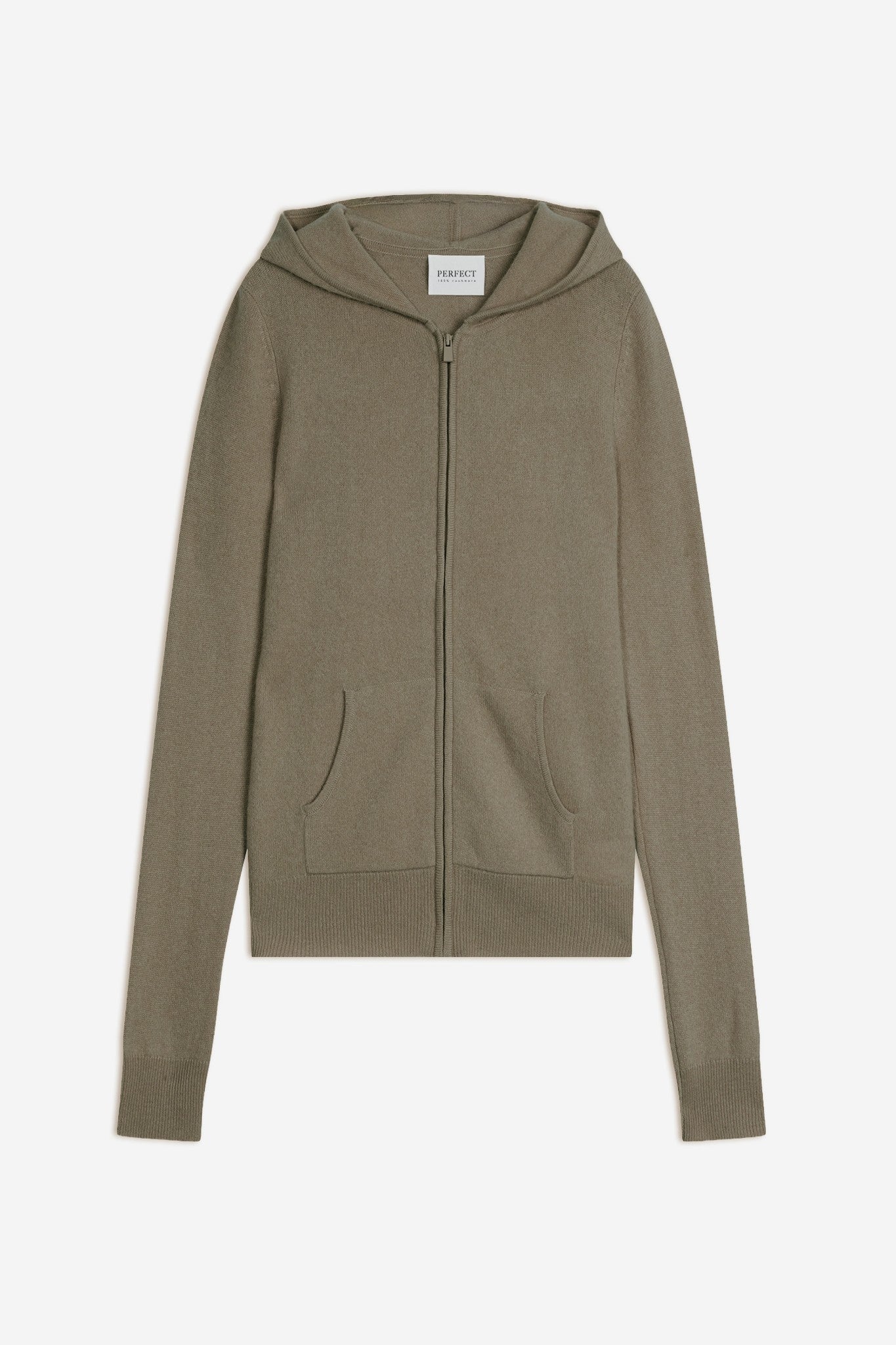 emma gilet zippé capuche army 100% cachemire