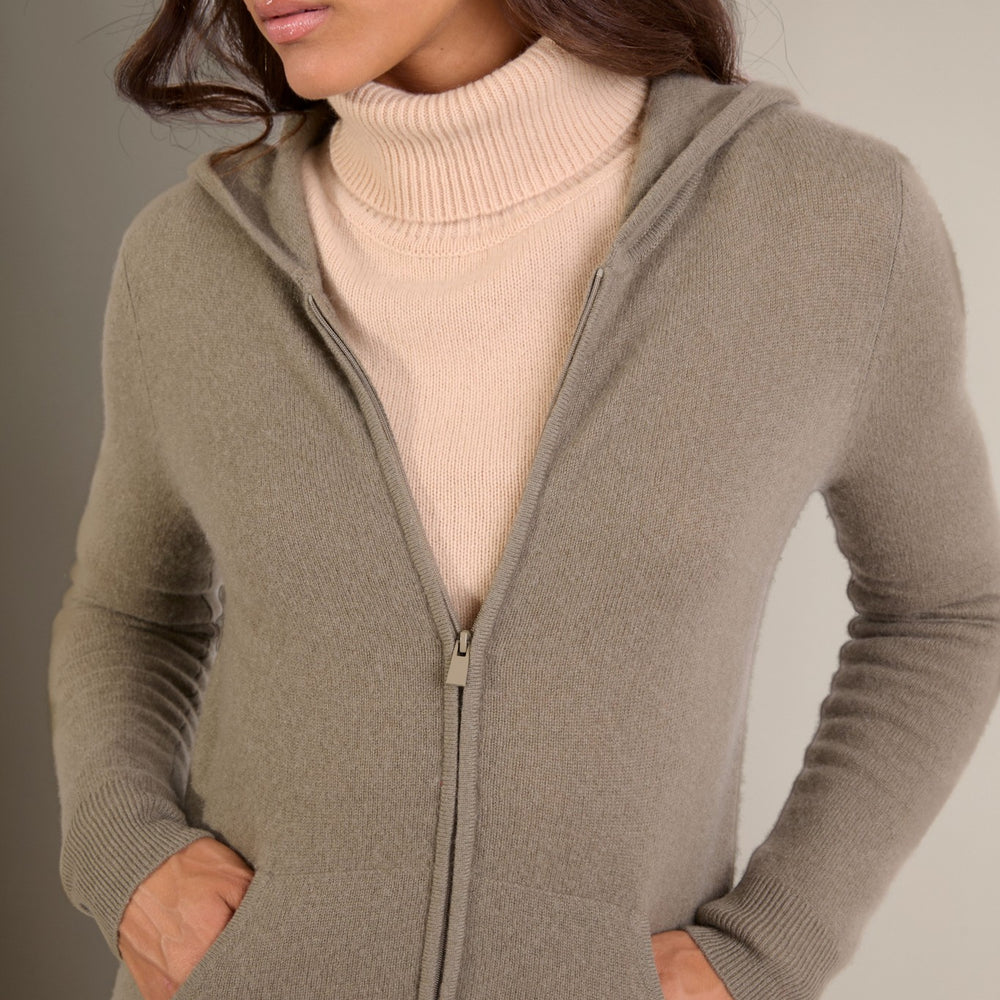 emma gilet zippé capuche army 100% cachemire