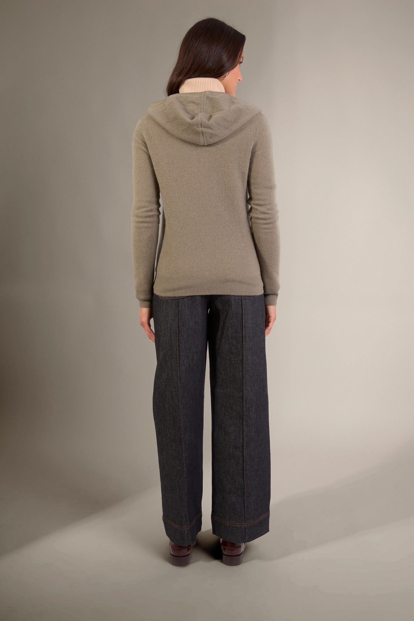 emma gilet zippé capuche army 100% cachemire