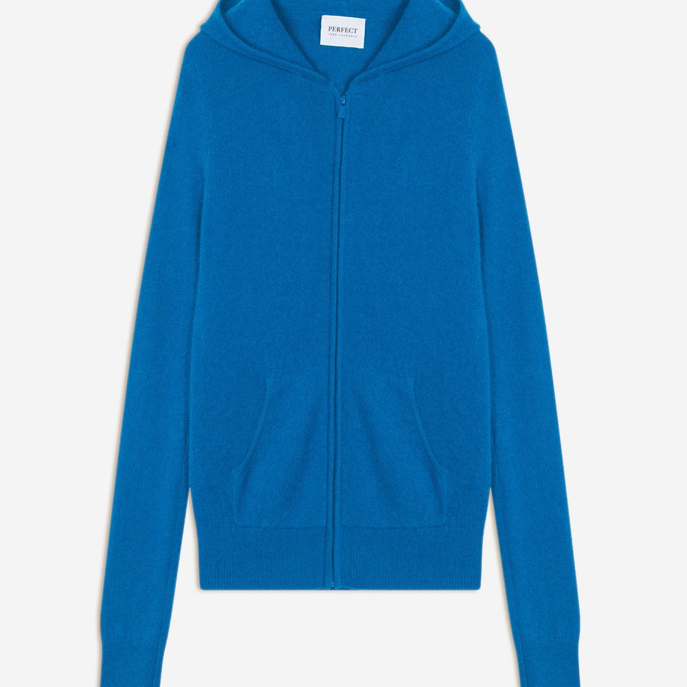 emma gilet zippé capuche azur 100% cachemire