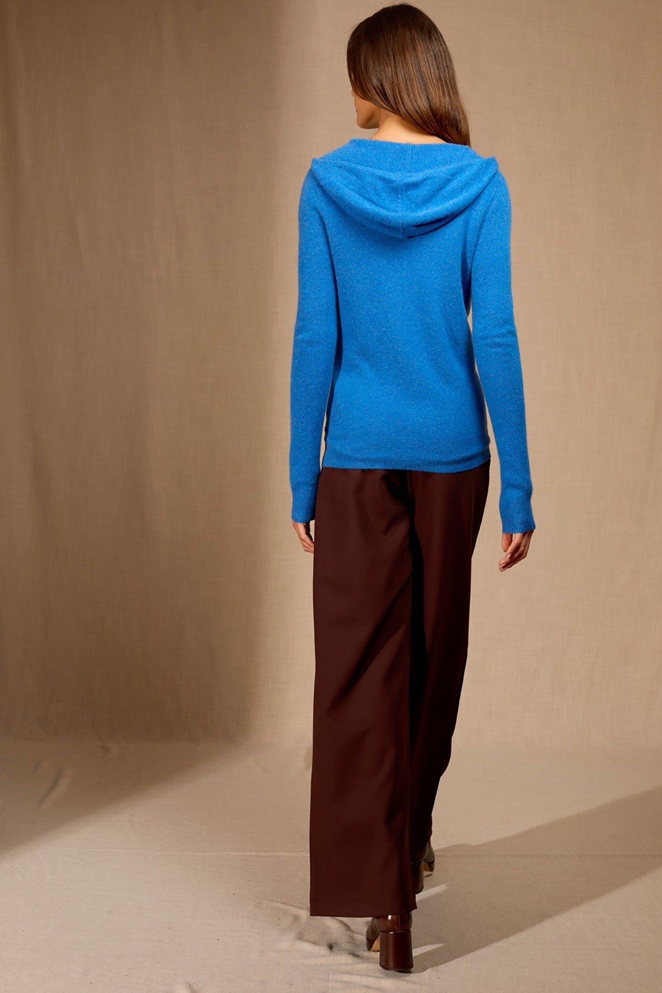 emma gilet zippé capuche bleu électrique 100% cachemire