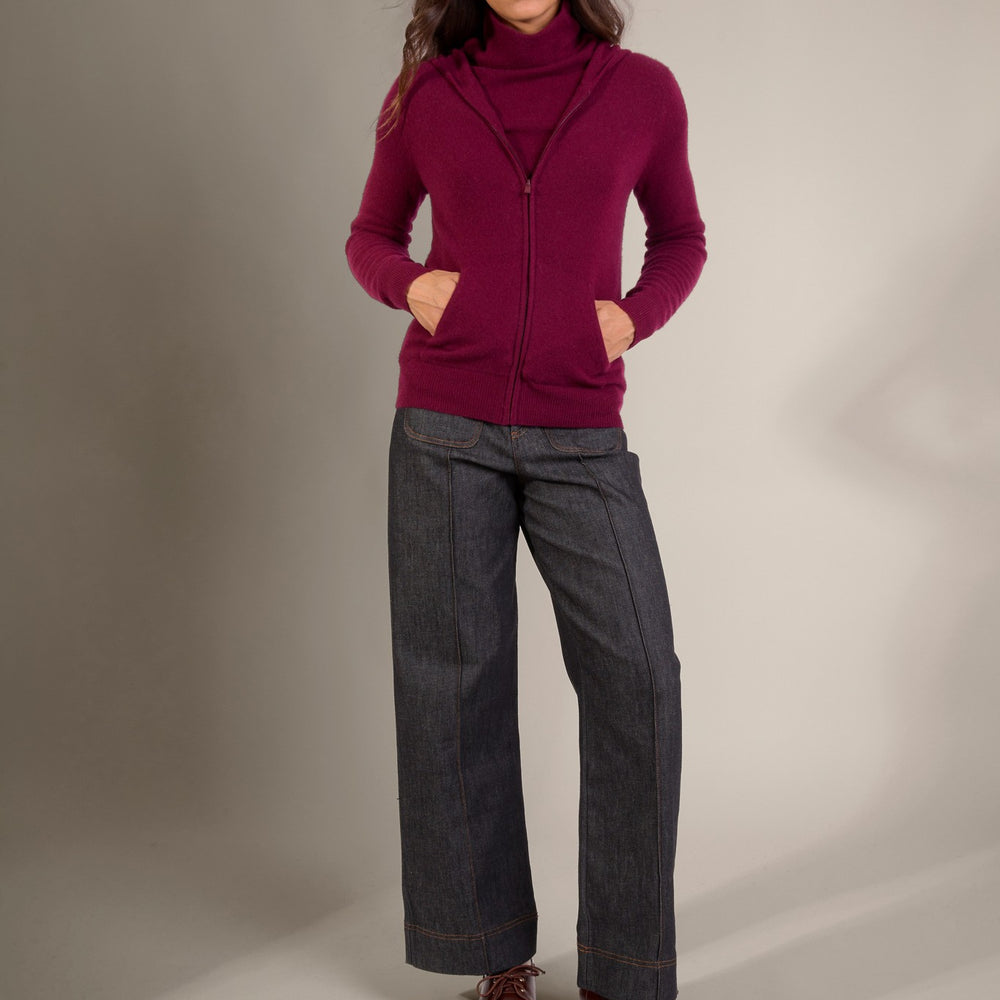 emma gilet zippé capuche bordeaux 100% cachemire