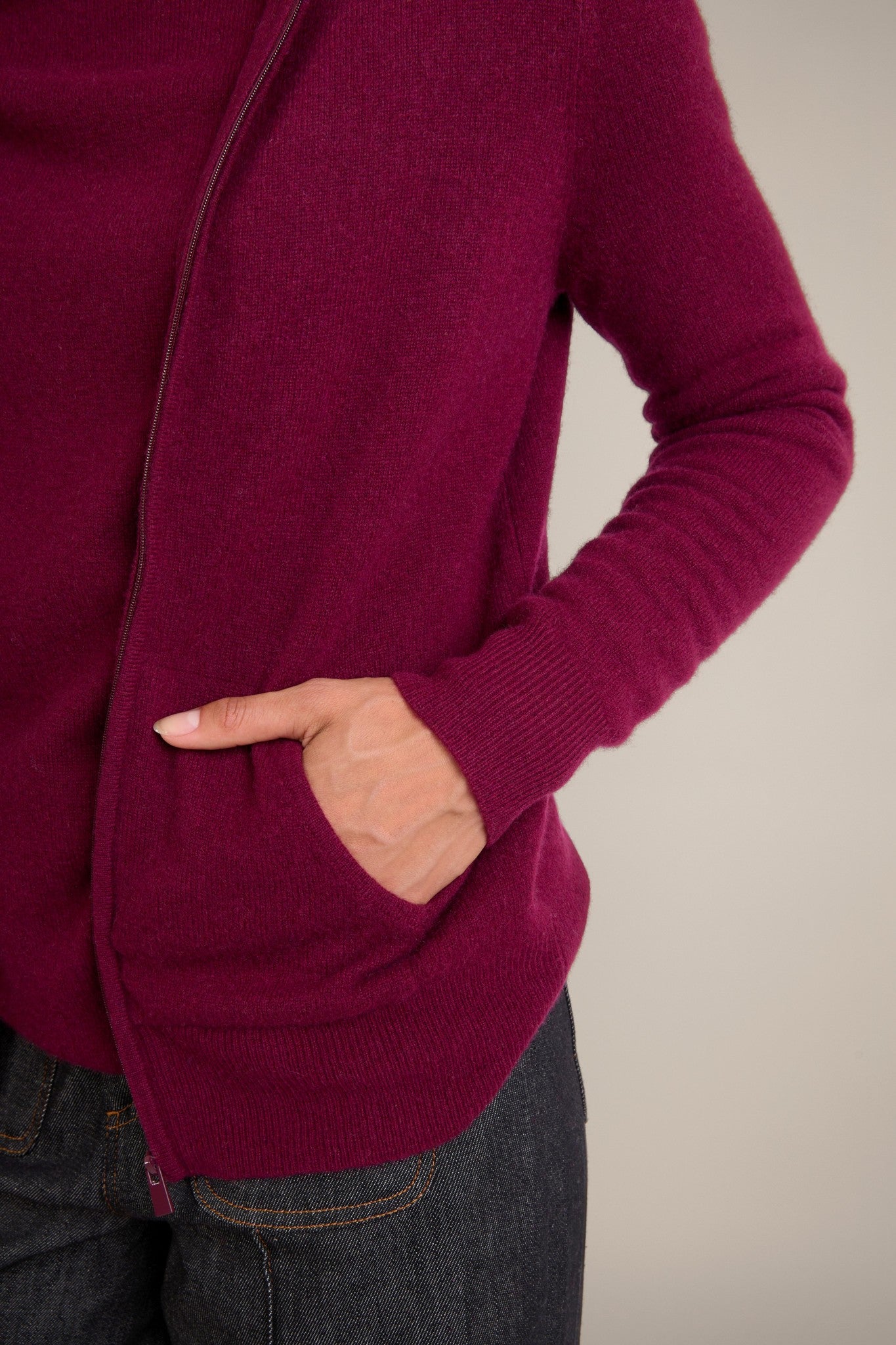 emma gilet zippé capuche bordeaux 100% cachemire