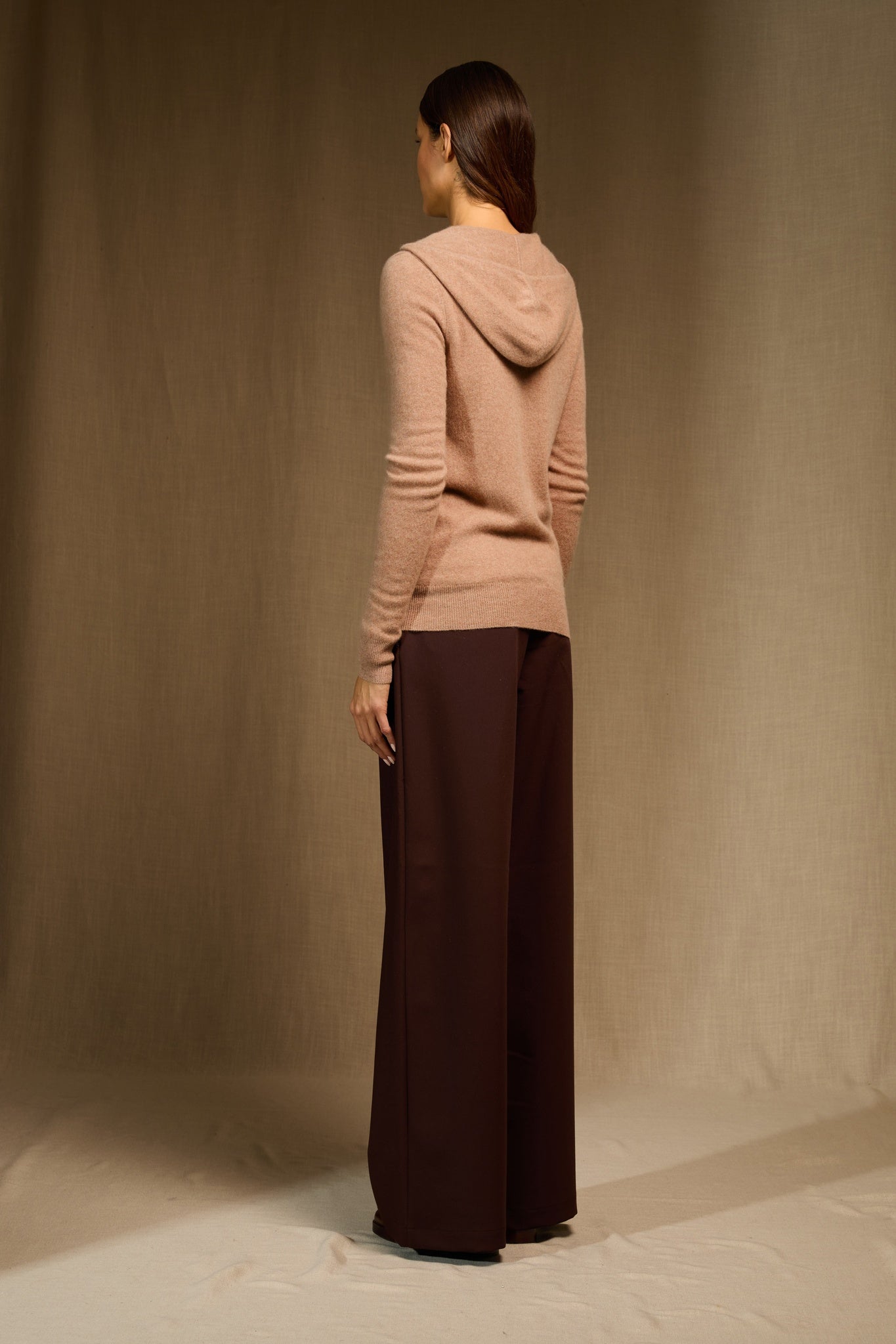 emma gilet zippé capuche camel chiné 100% cachemire