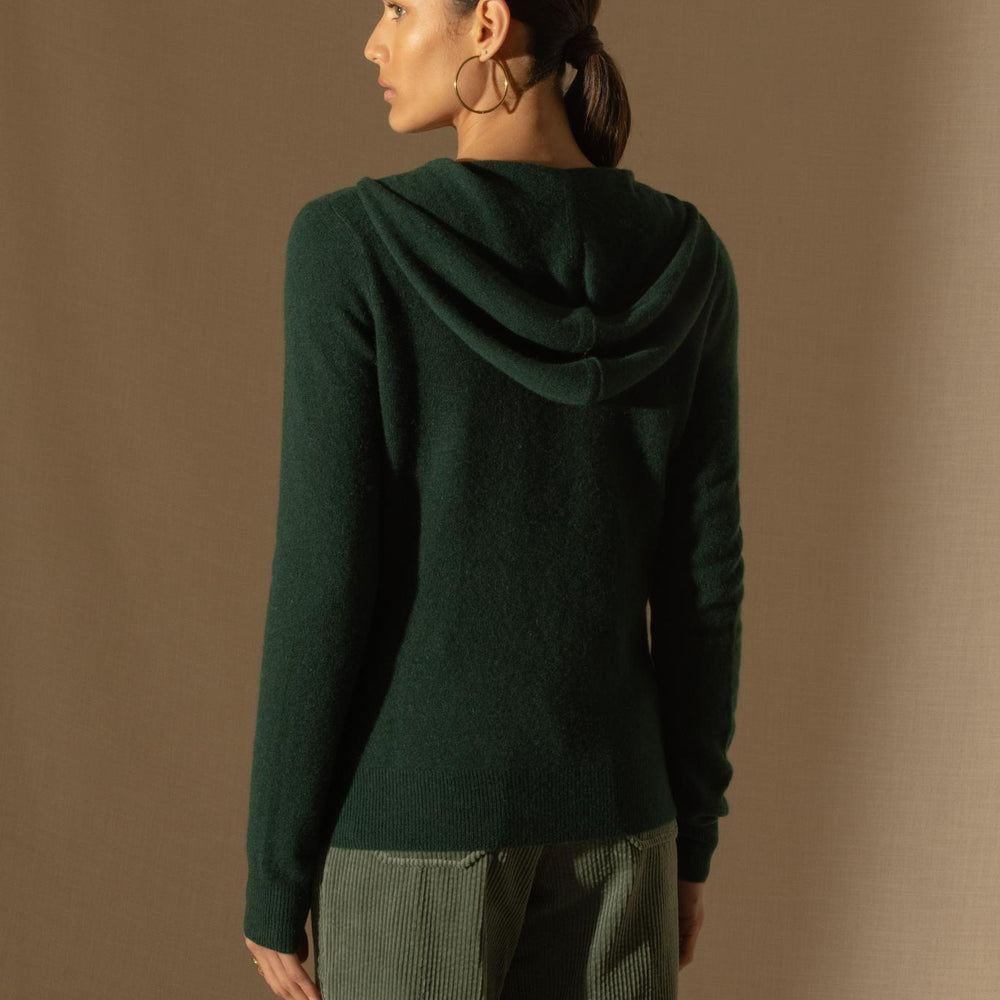 EMMA gilet zippé capuche cyprès 100% cachemire