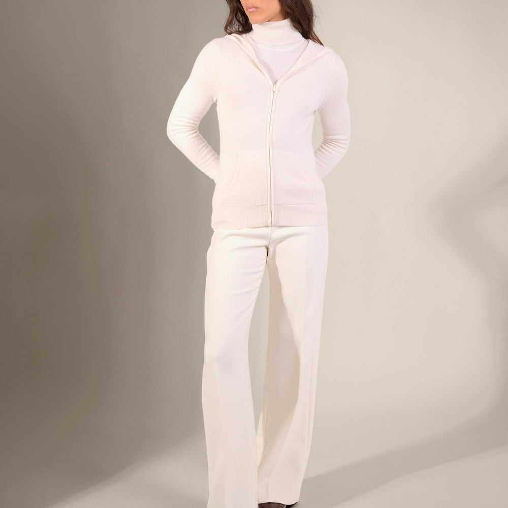 EMMA gilet zippé capuche ivoire 100% cachemire