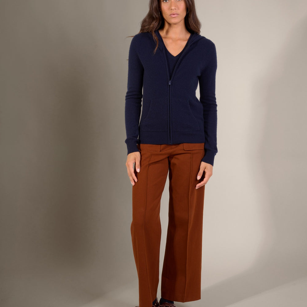 emma gilet zippé capuche navy 100% cachemire