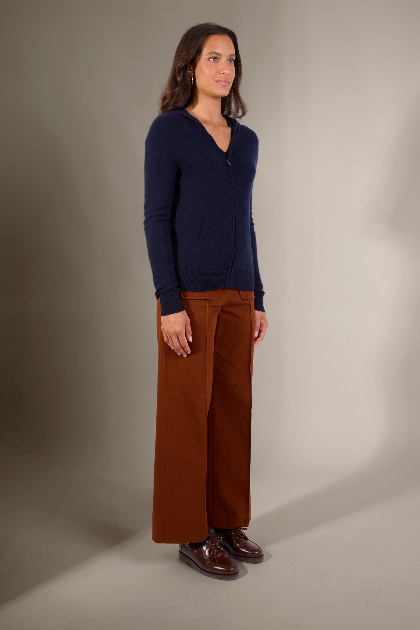 emma gilet zippé capuche navy 100% cachemire