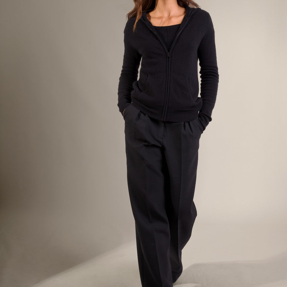 emma gilet zippé capuche noir 100% cachemire