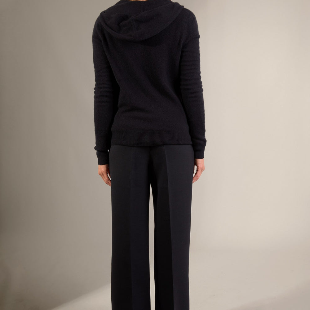 emma gilet zippé capuche noir 100% cachemire