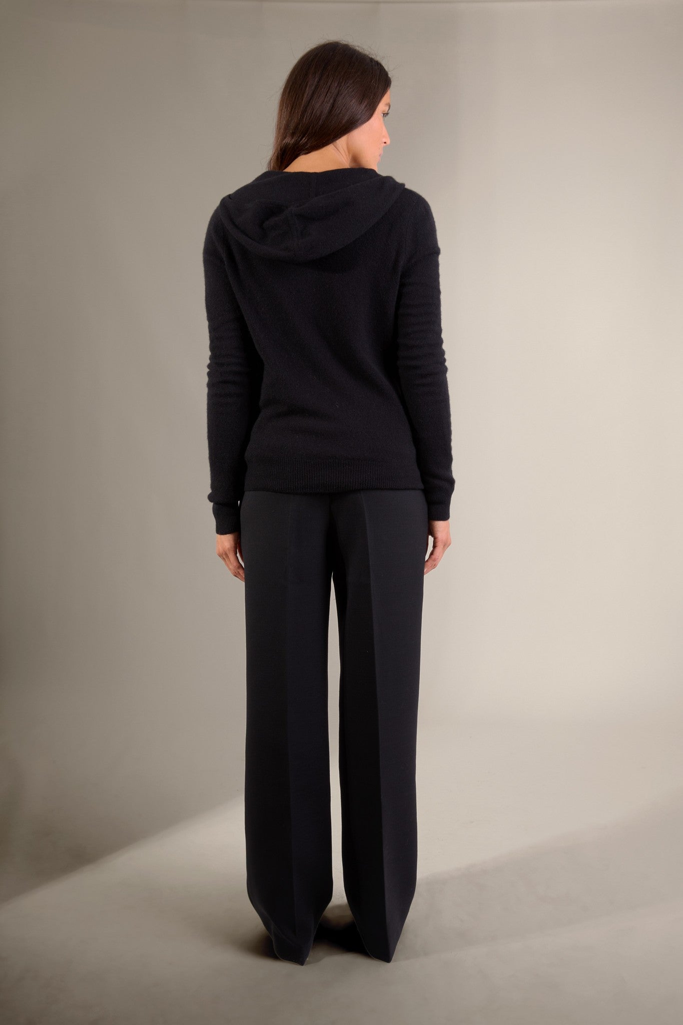 emma gilet zippé capuche noir 100% cachemire