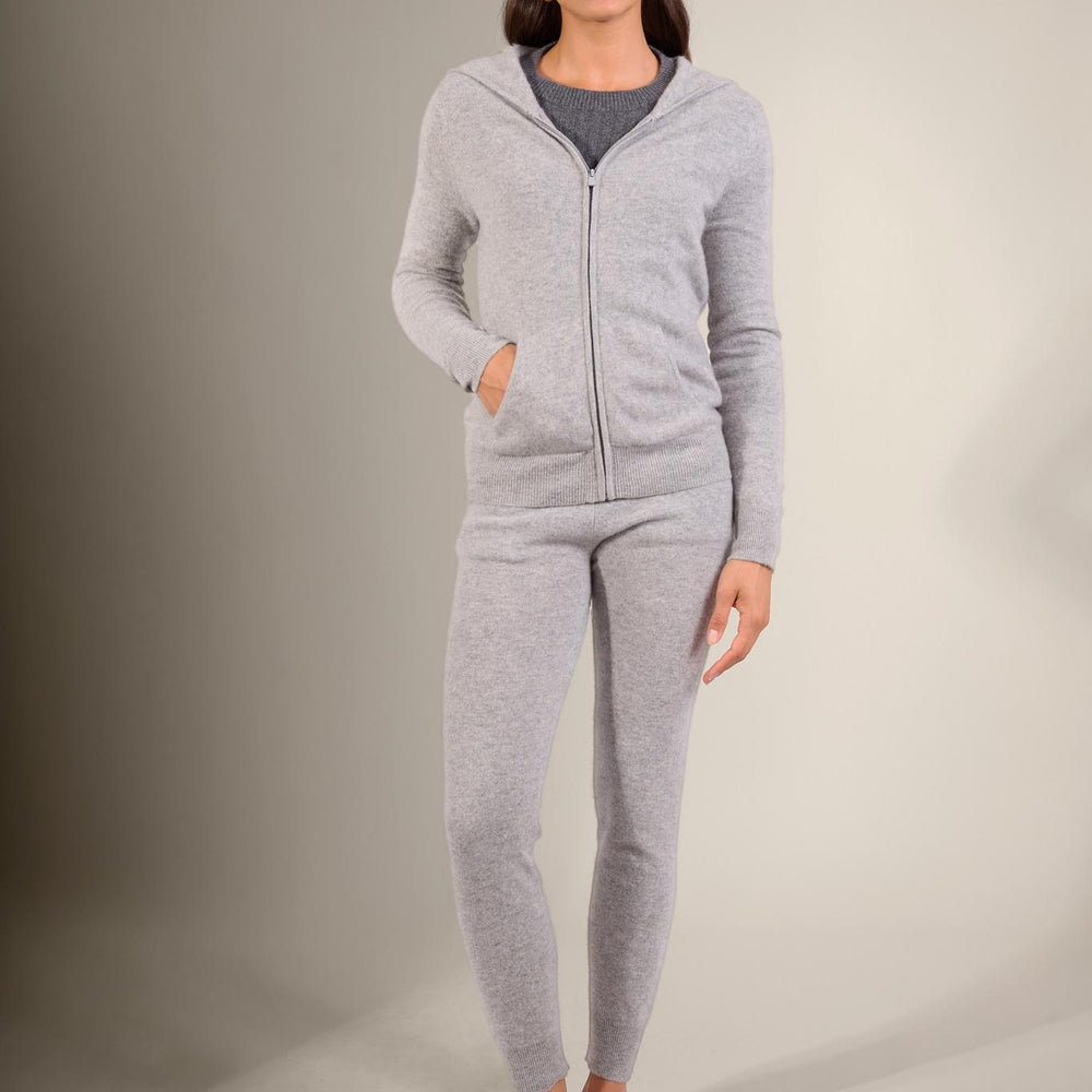 EMMA gilet zippé capuche nuage chiné 100% cachemire