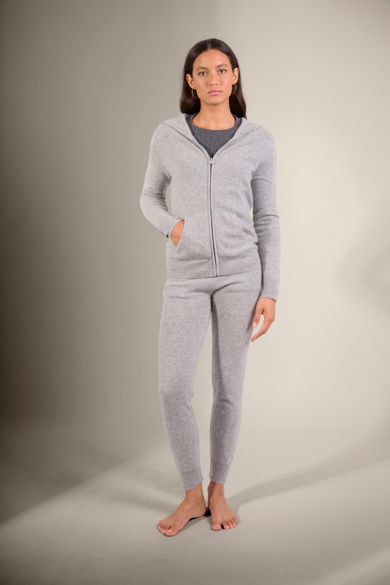 EMMA gilet zippé capuche nuage chiné 100% cachemire