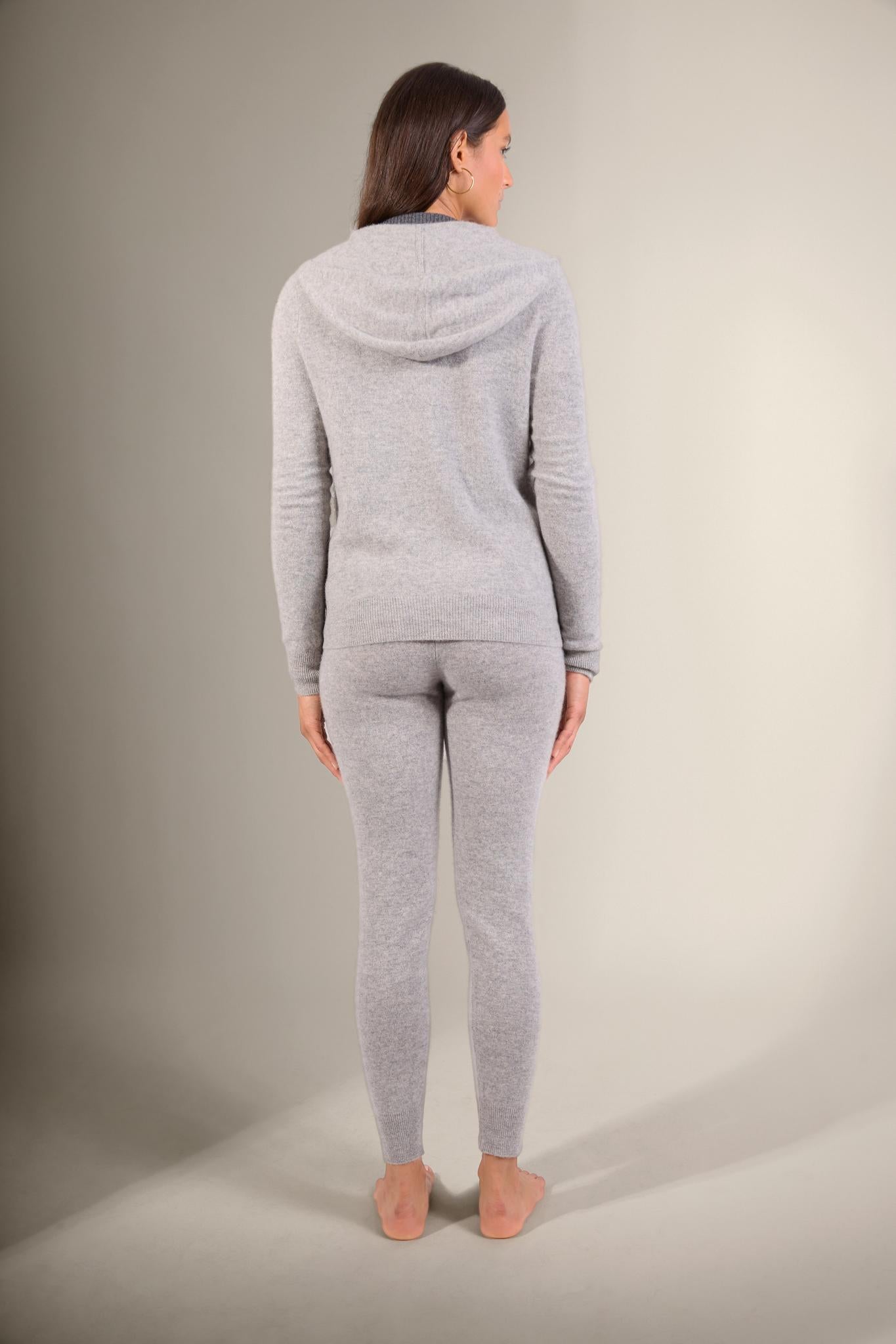 EMMA gilet zippé capuche nuage chiné 100% cachemire