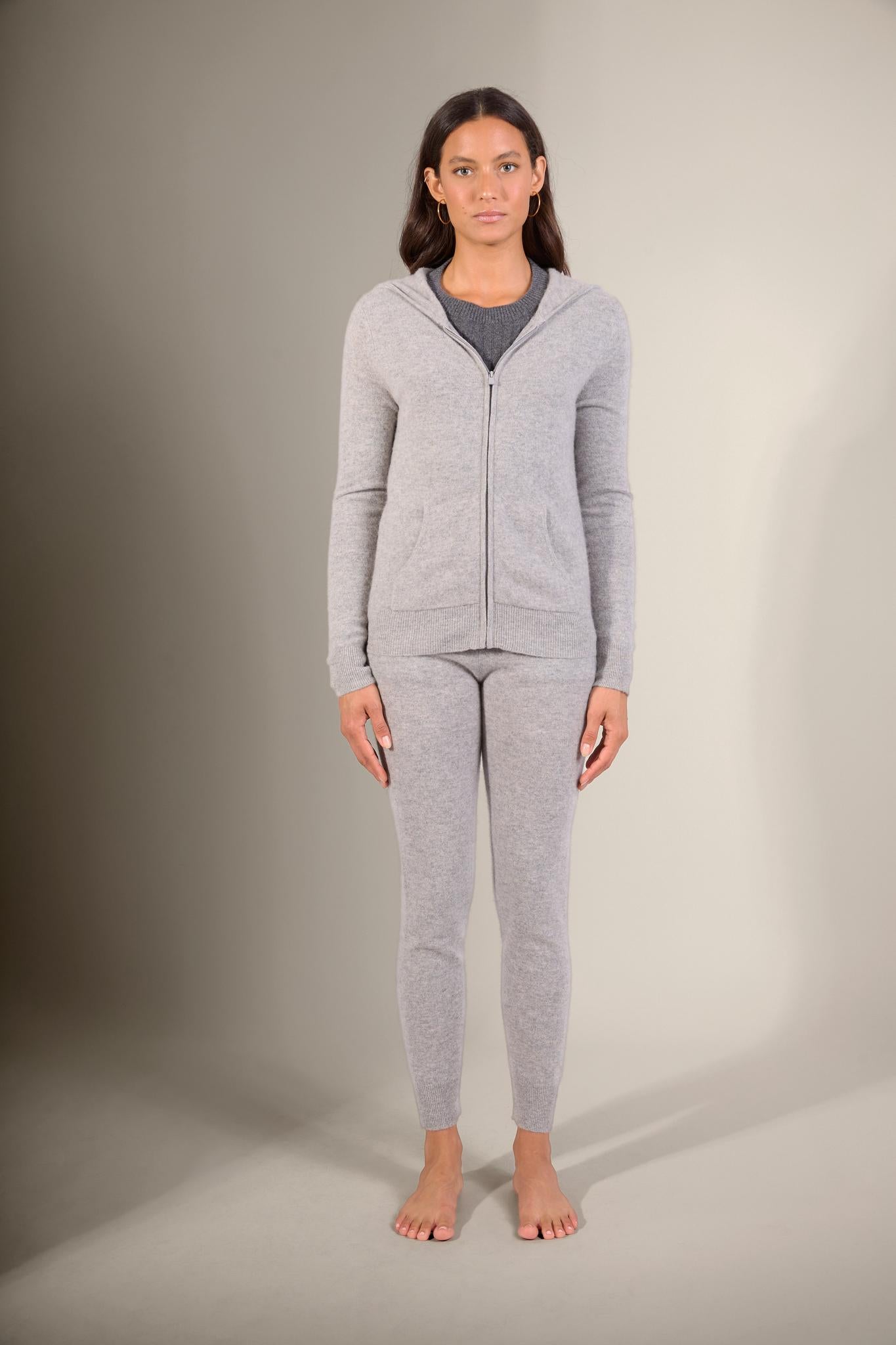 EMMA gilet zippé capuche nuage chiné 100% cachemire