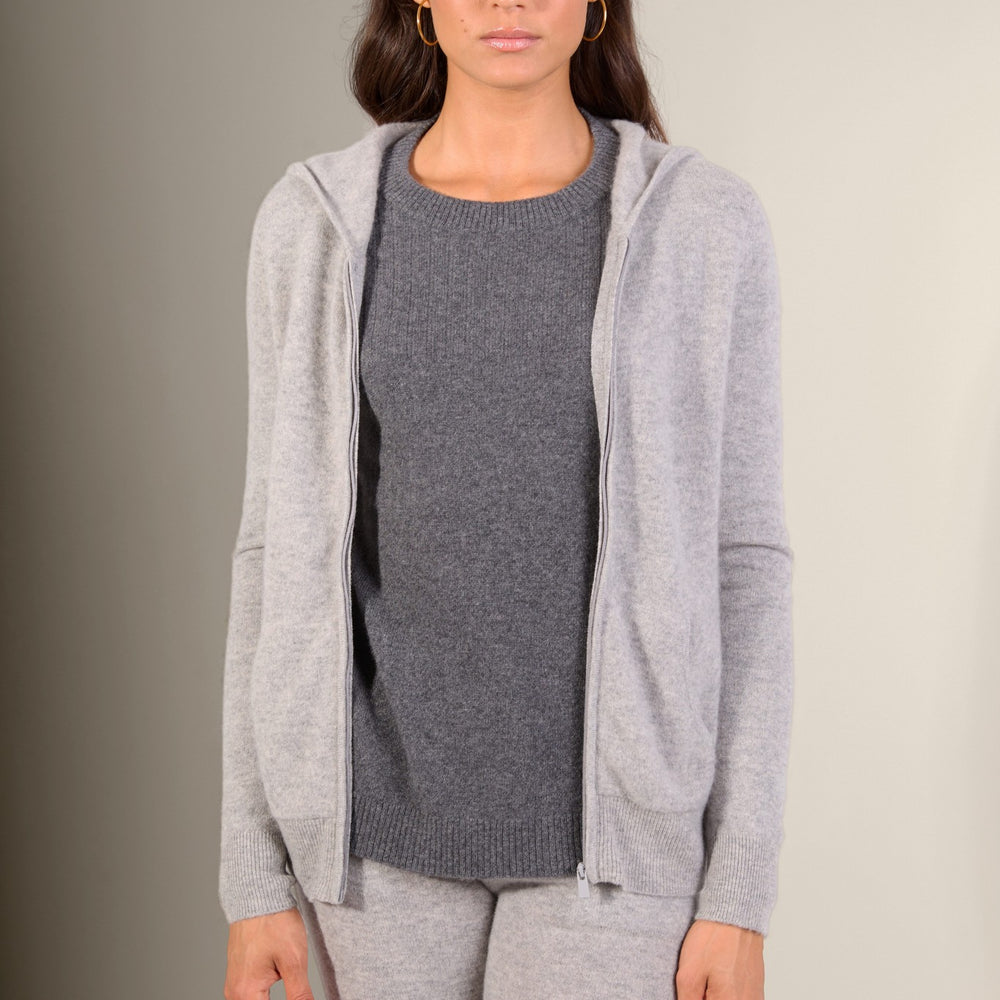 emma gilet zippé capuche nuage chiné 100% cachemire