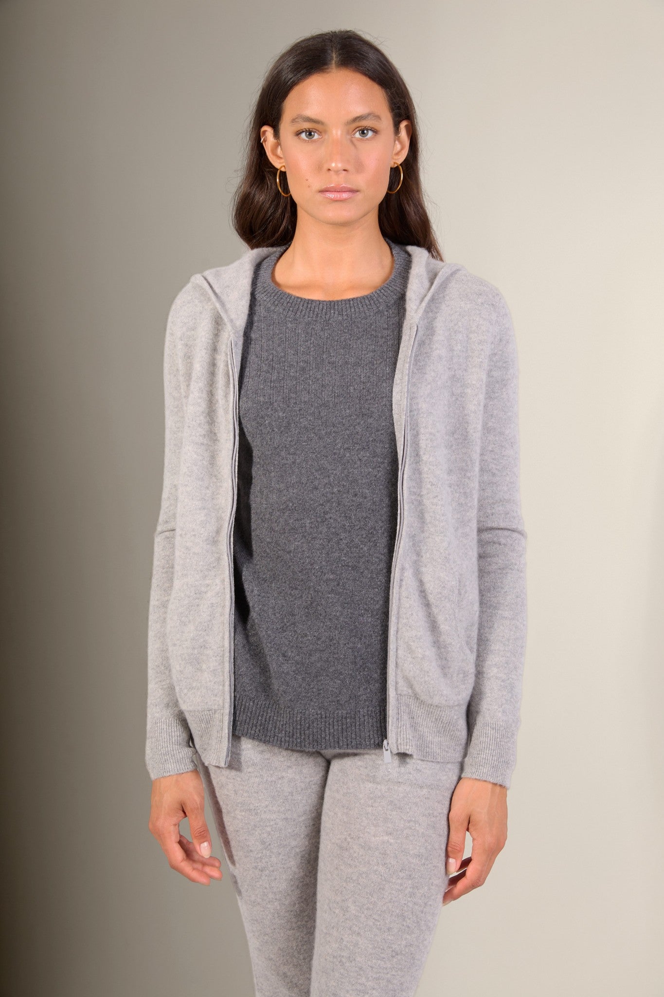 emma gilet zippé capuche nuage chiné 100% cachemire