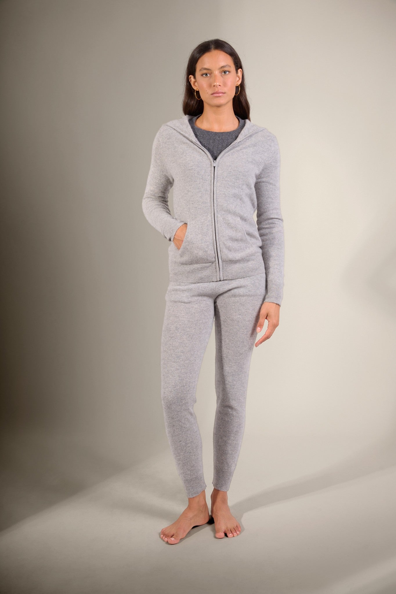 emma gilet zippé capuche nuage chiné 100% cachemire