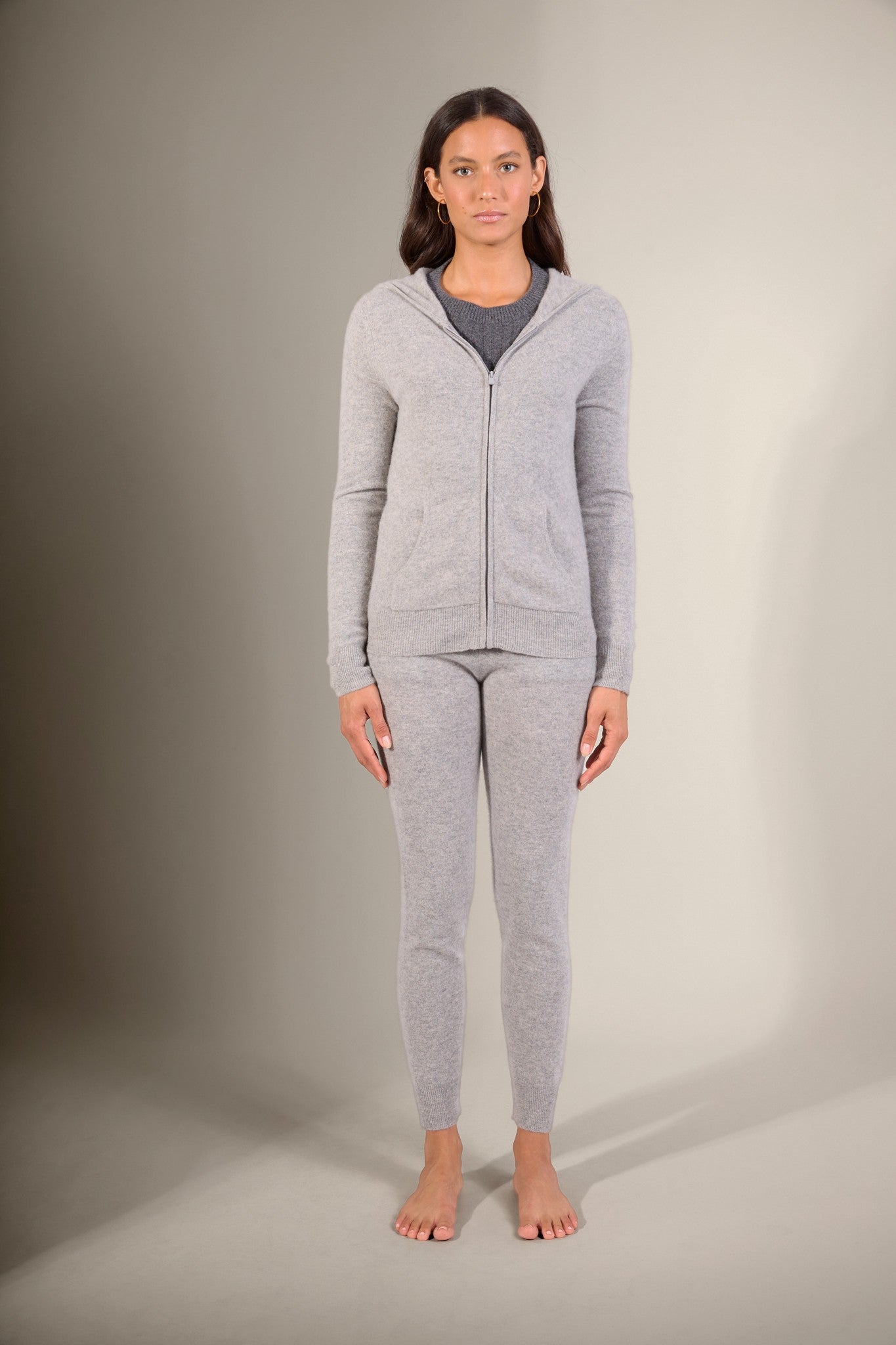 emma gilet zippé capuche nuage chiné 100% cachemire