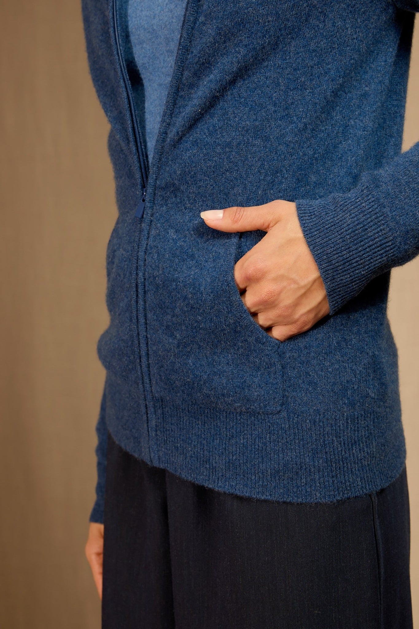 emma gilet zippé capuche ocean chiné 100% cachemire