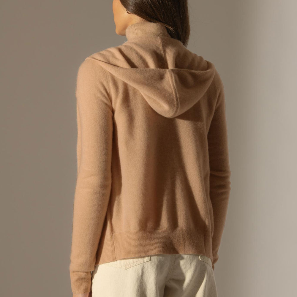 EMMA gilet zippé capuche sahara 100% cachemire