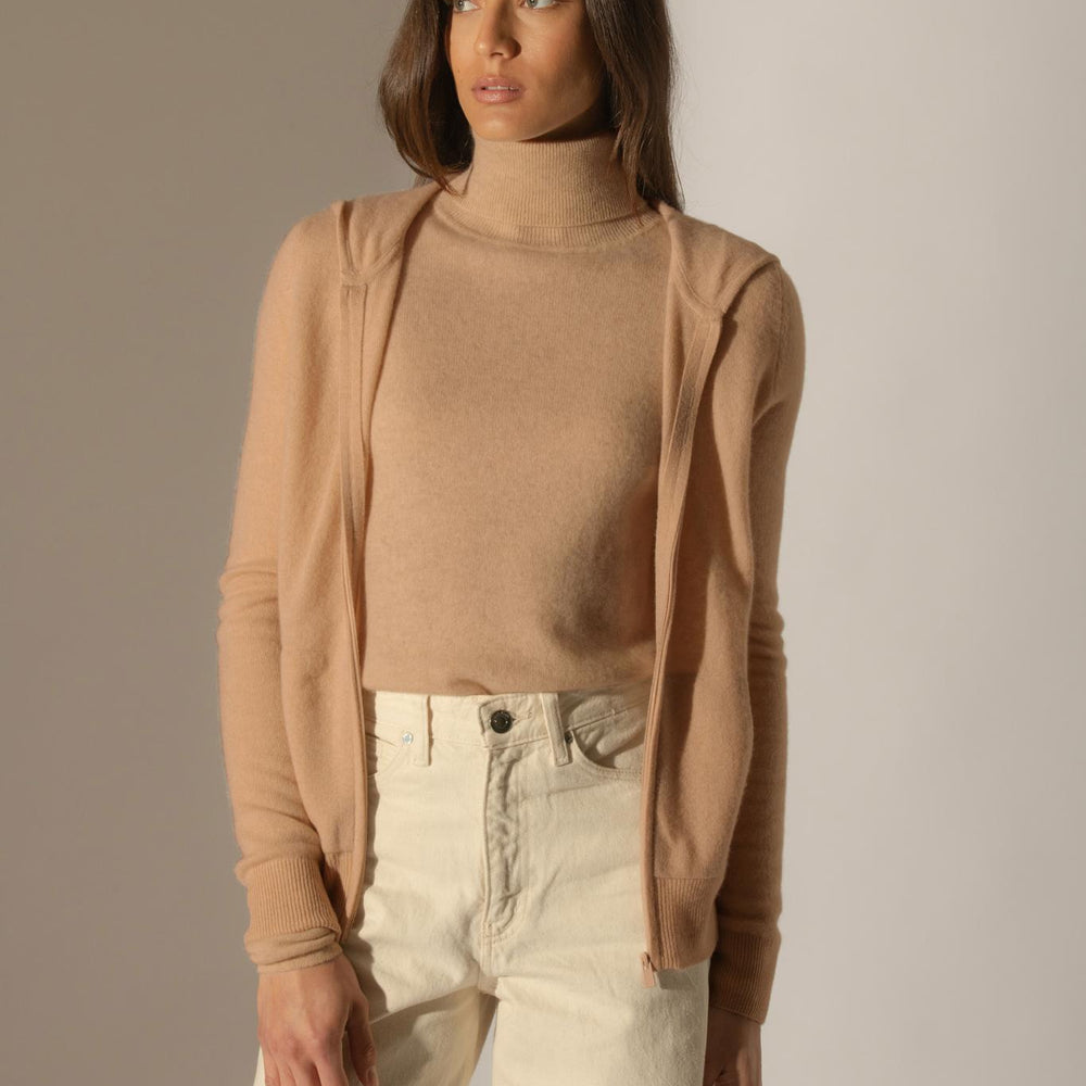 EMMA gilet zippé capuche sahara 100% cachemire