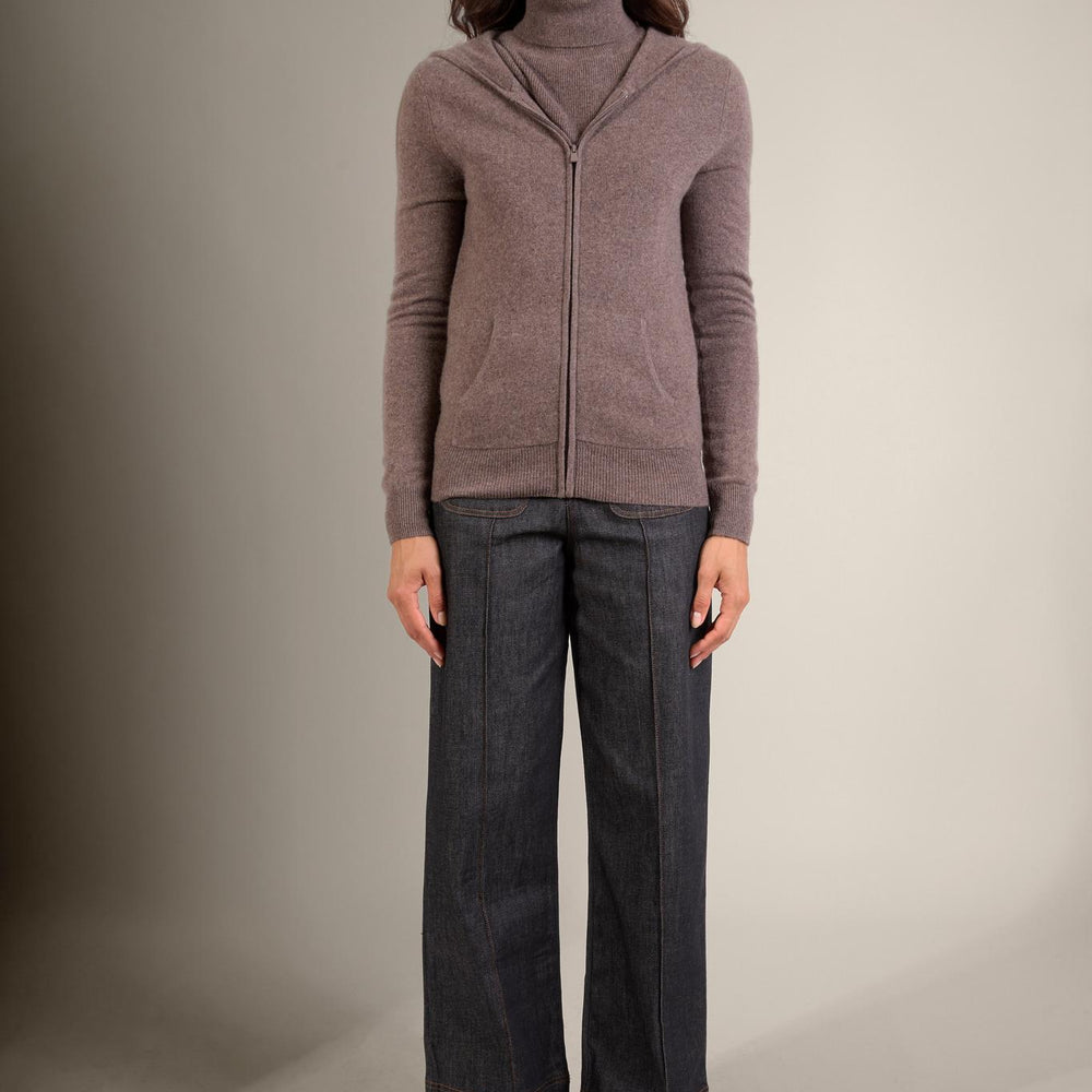 EMMA gilet zippé capuche taupe chiné 100% cachemire
