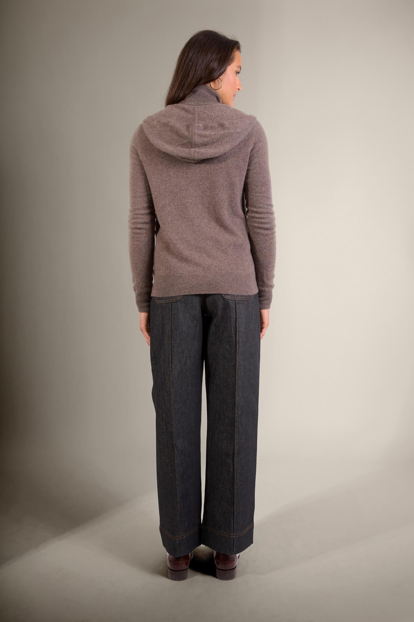EMMA gilet zippé capuche taupe chiné 100% cachemire