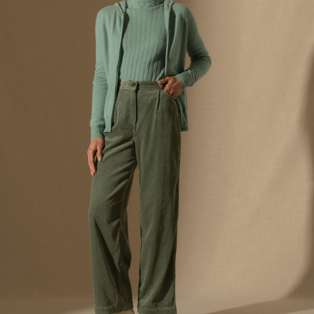 emma gilet zippé capuche vert chiné 100% cachemire