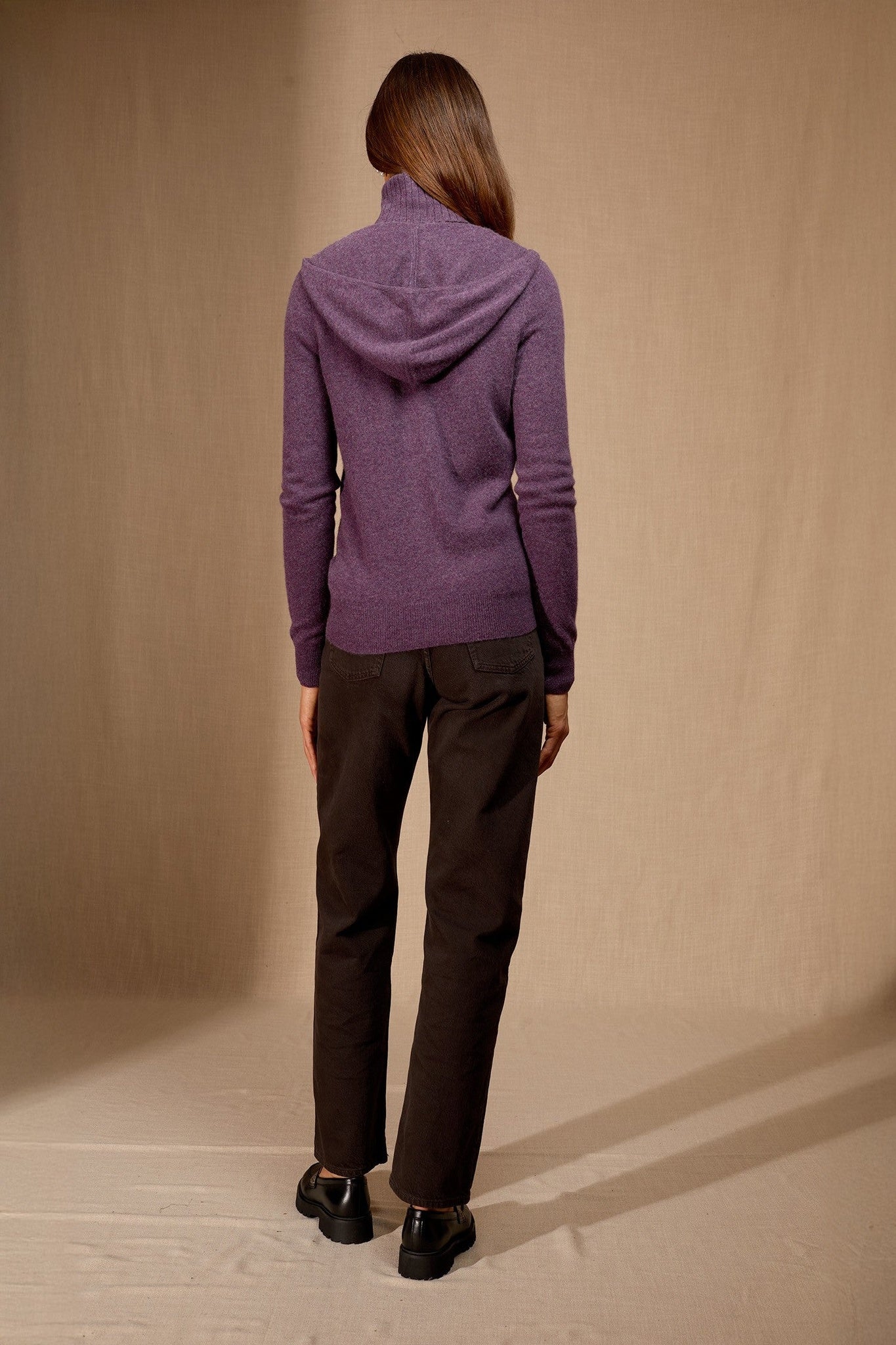 emma gilet zippé capuche violet chiné 100% cachemire