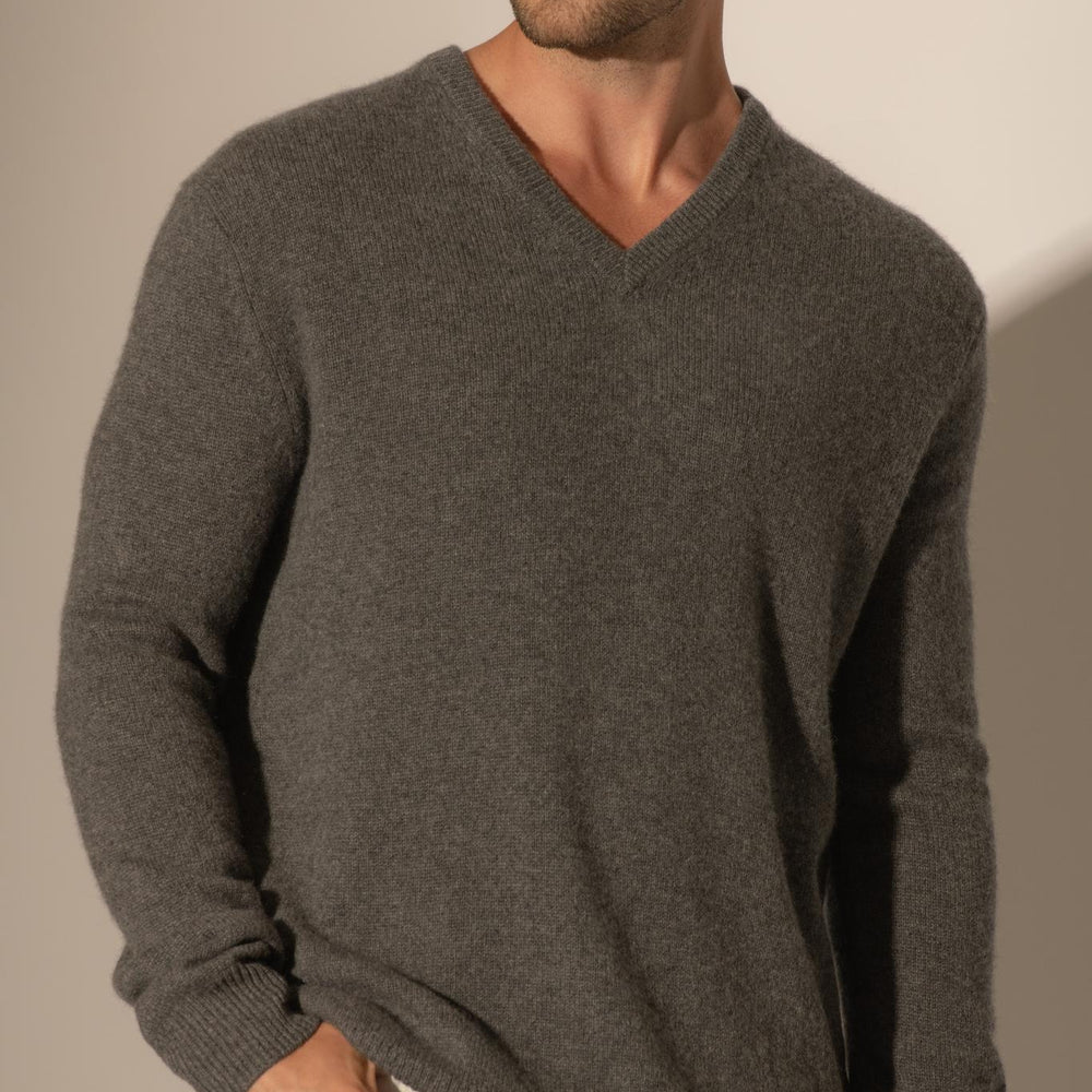 ENZO pull col v 4 fils anthracite chiné 100% cachemire