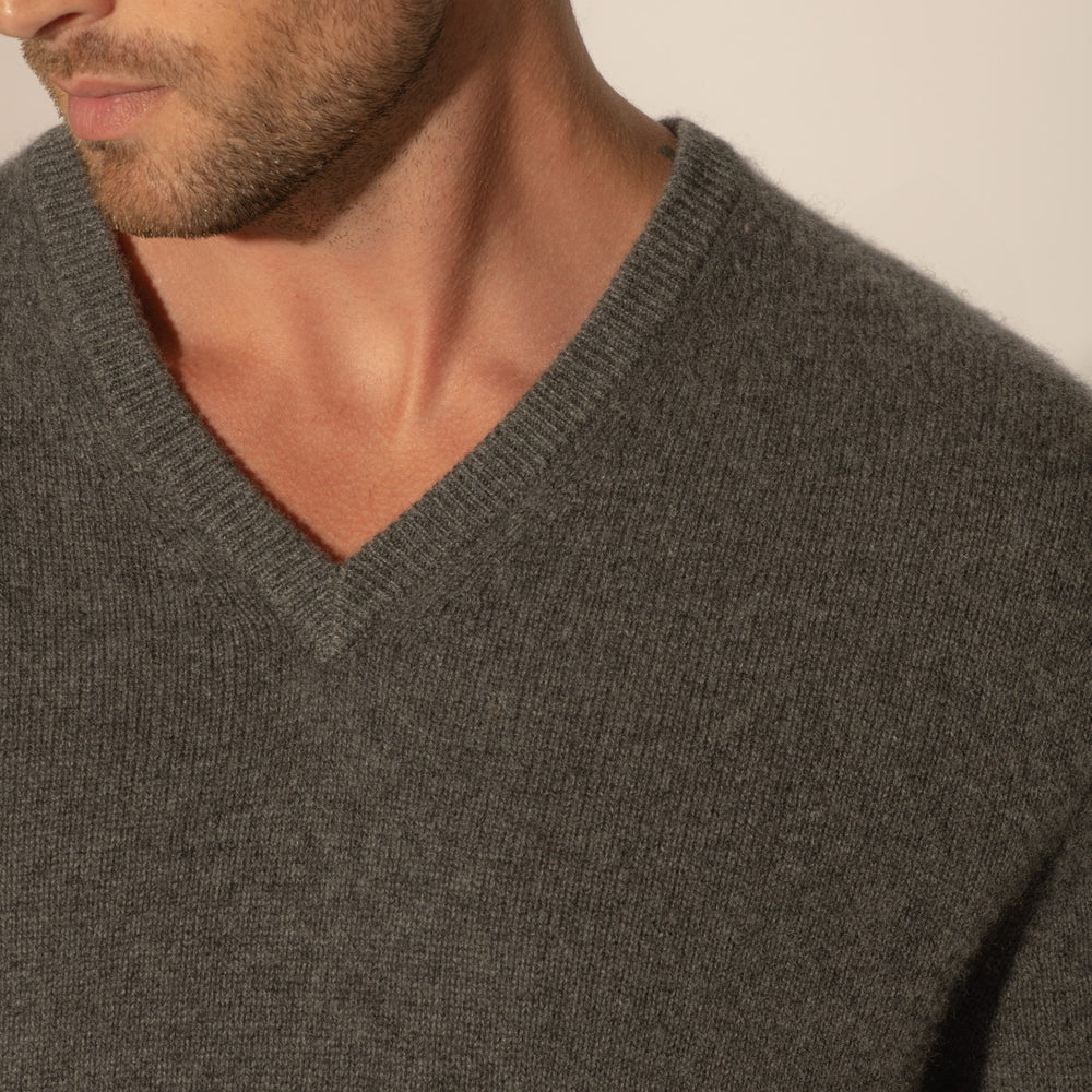 enzo pull col v 4 fils anthracite chiné 100% cachemire