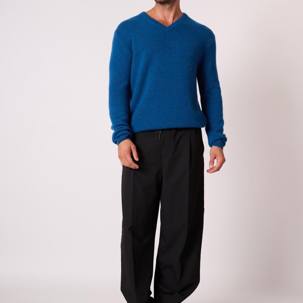 ENZO pull col v 4 fils atlantique chiné 100% cachemire
