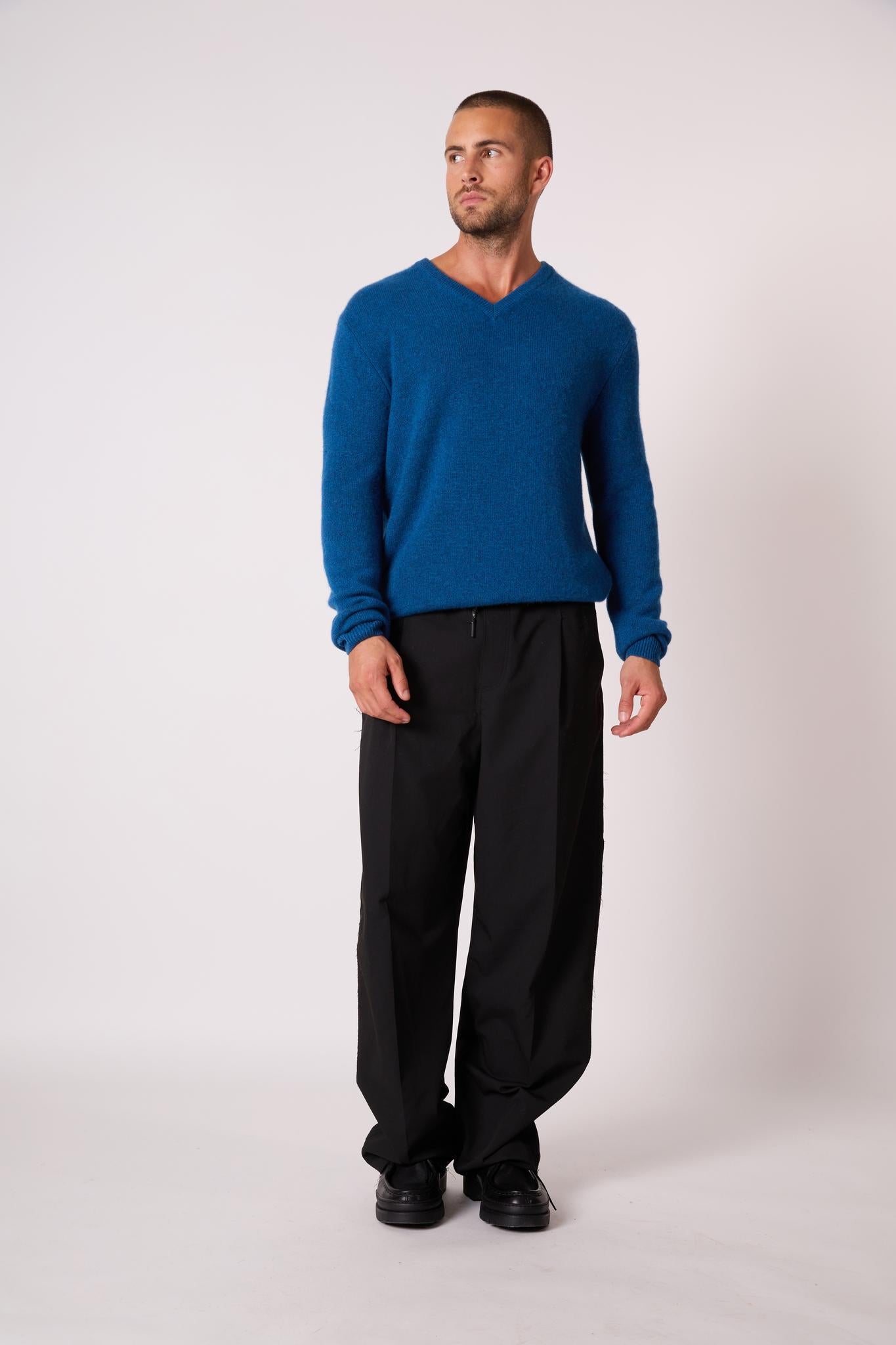 ENZO pull col v 4 fils atlantique chiné 100% cachemire