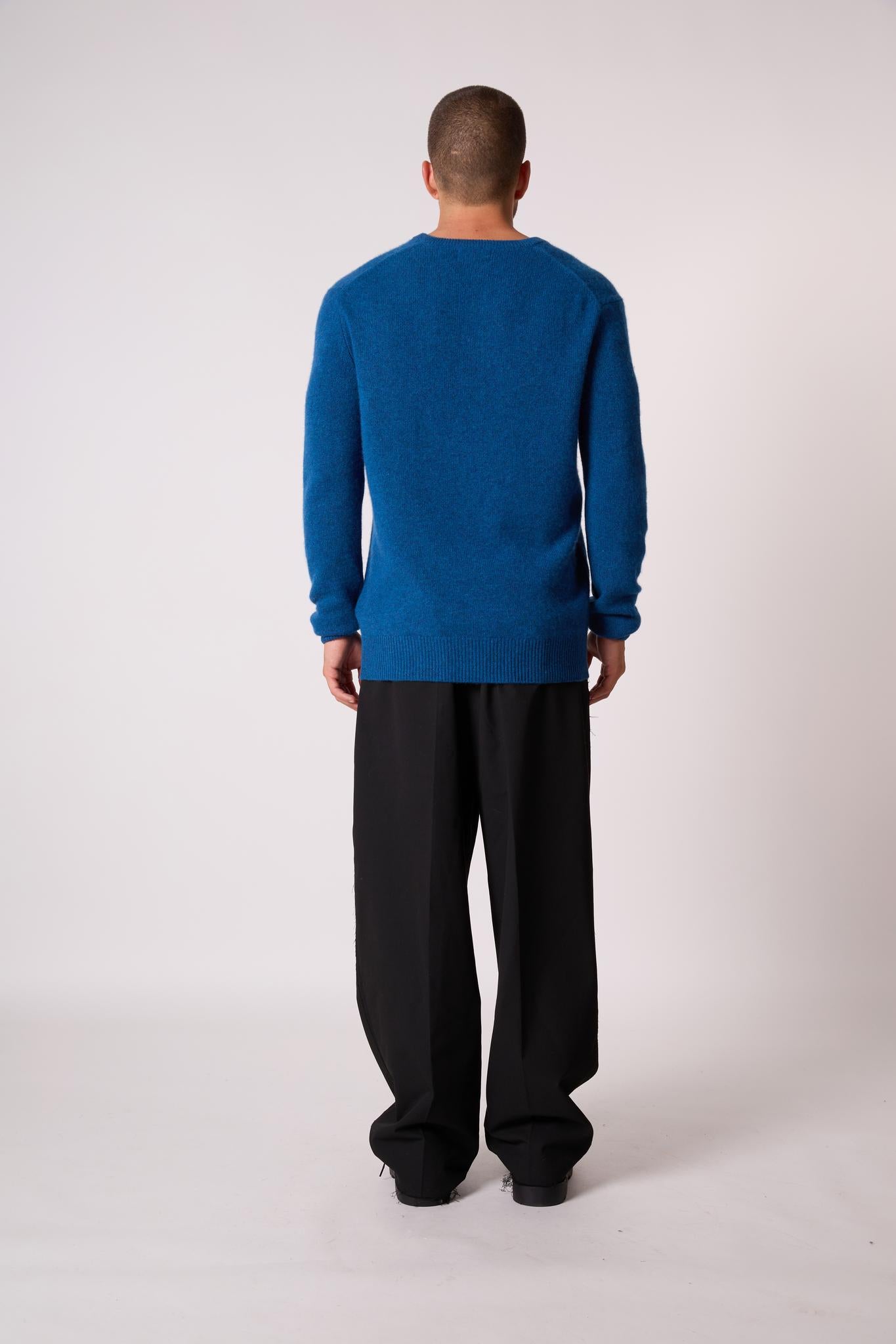 ENZO pull col v 4 fils atlantique chiné 100% cachemire