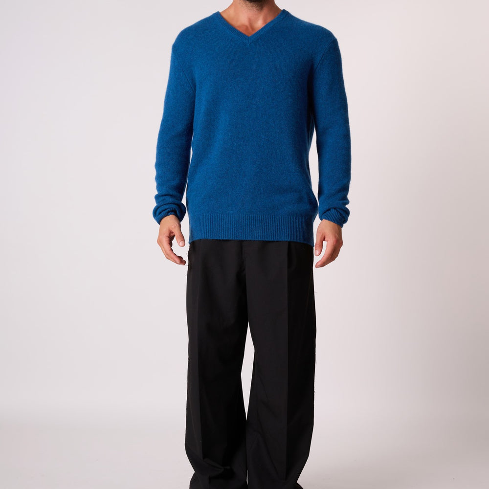 enzo pull col v 4 fils atlantique chiné 100% cachemire
