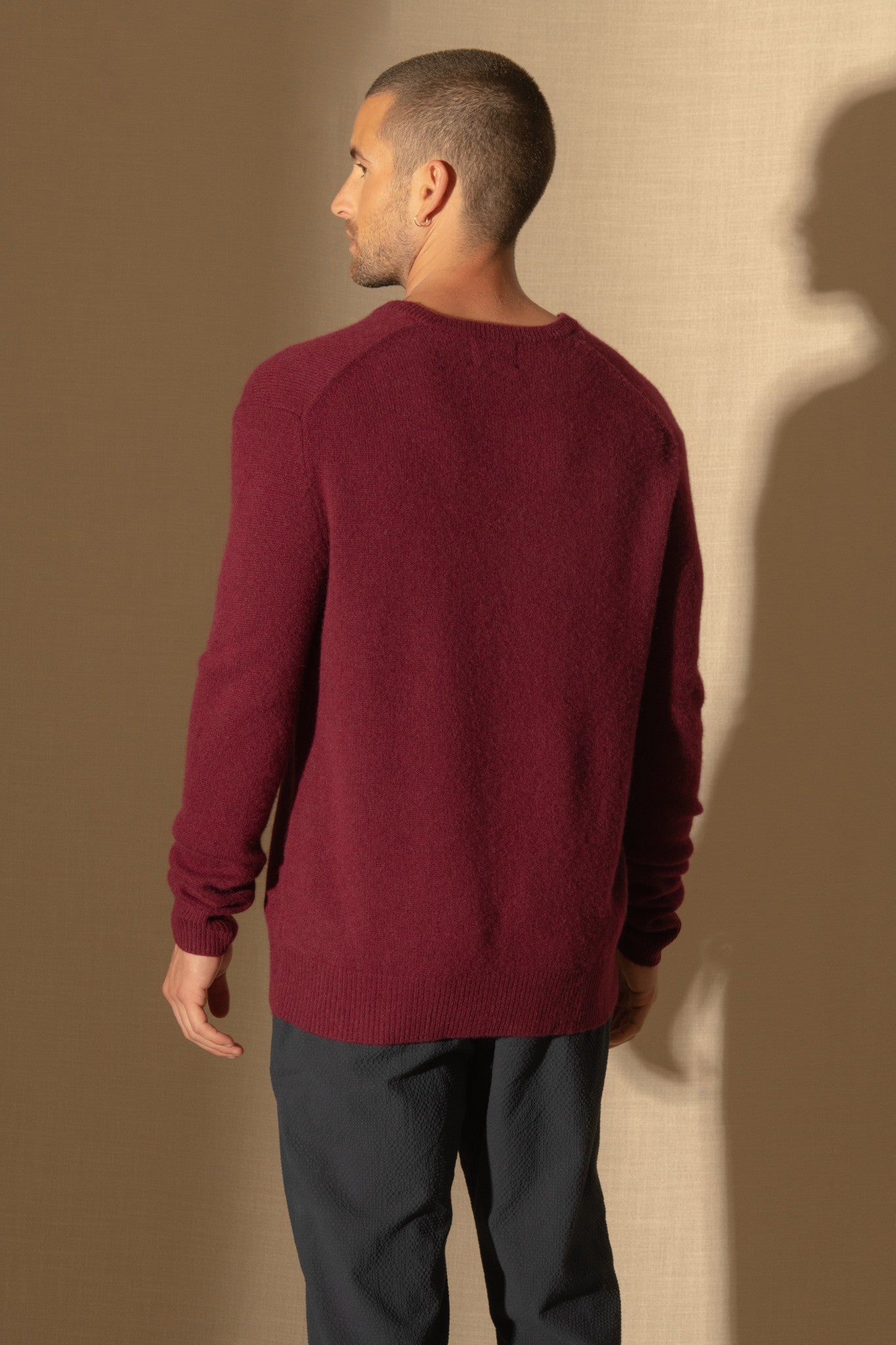 enzo pull col v 4 fils bordeaux 100% cachemire