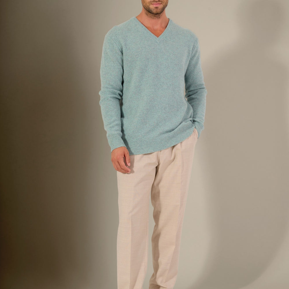 enzo pull col v 4 fils céladon chiné 100% cachemire