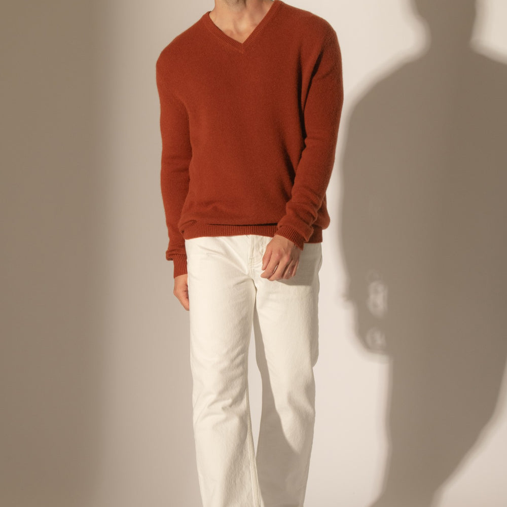 enzo pull col v 4 fils écureuil 100% cachemire