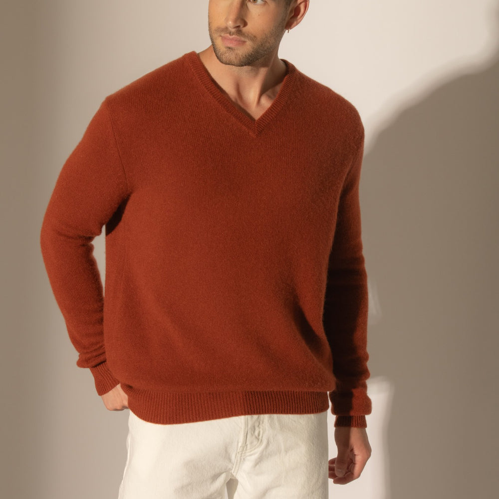 enzo pull col v 4 fils écureuil 100% cachemire