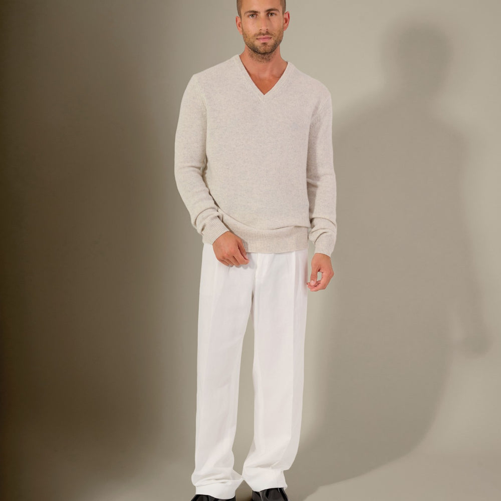 enzo pull col v 4 fils gris perle chiné 100% cachemire