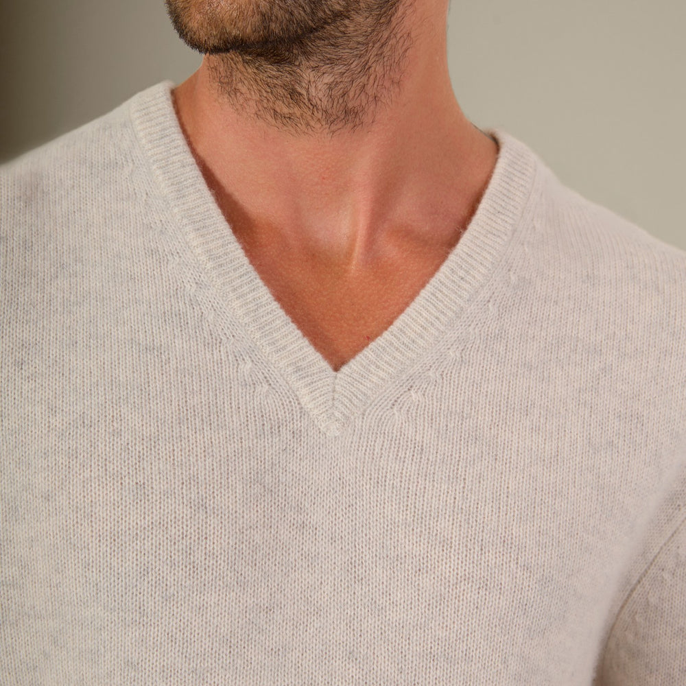 enzo pull col v 4 fils gris perle chiné 100% cachemire