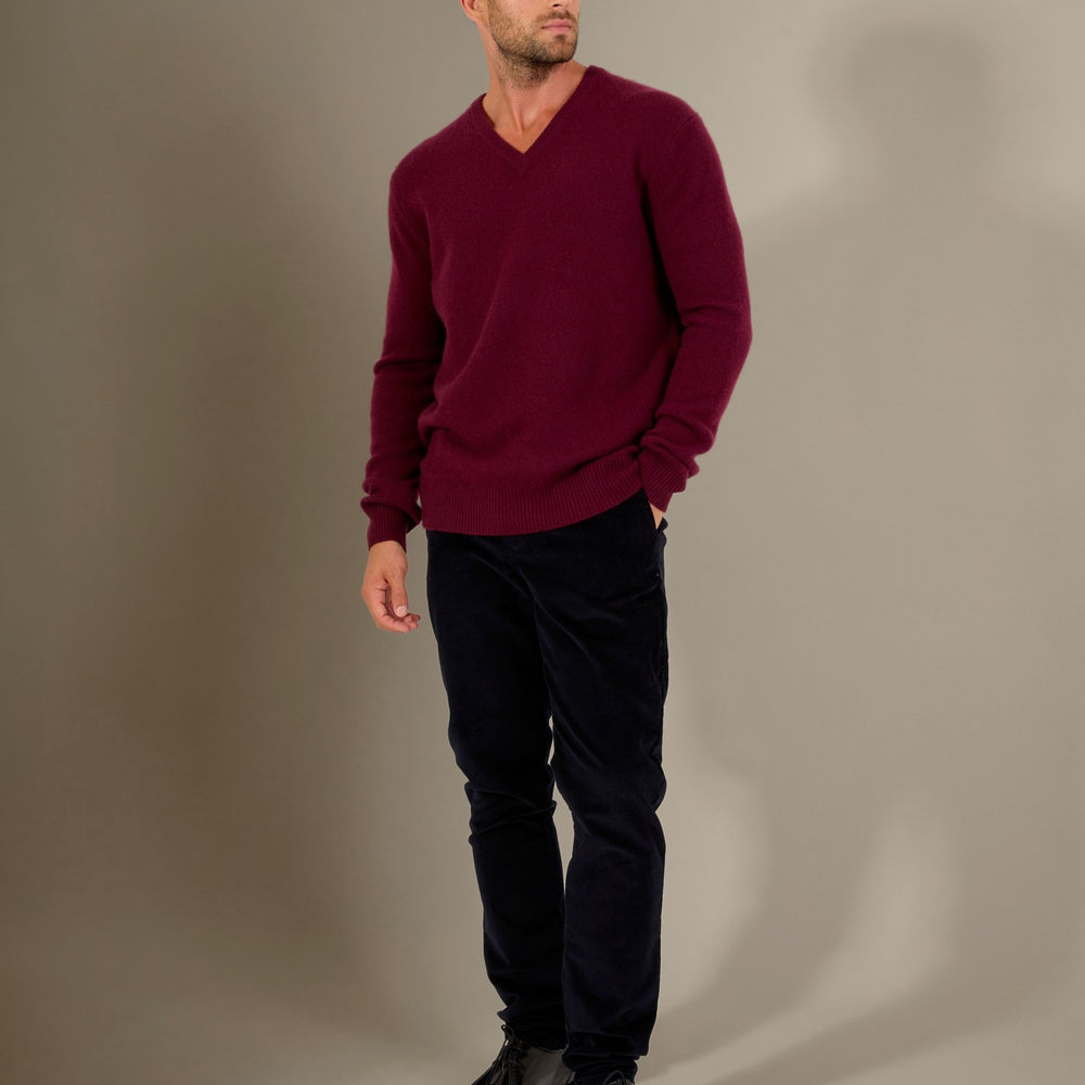 enzo pull col v 4 fils mûre 100% cachemire