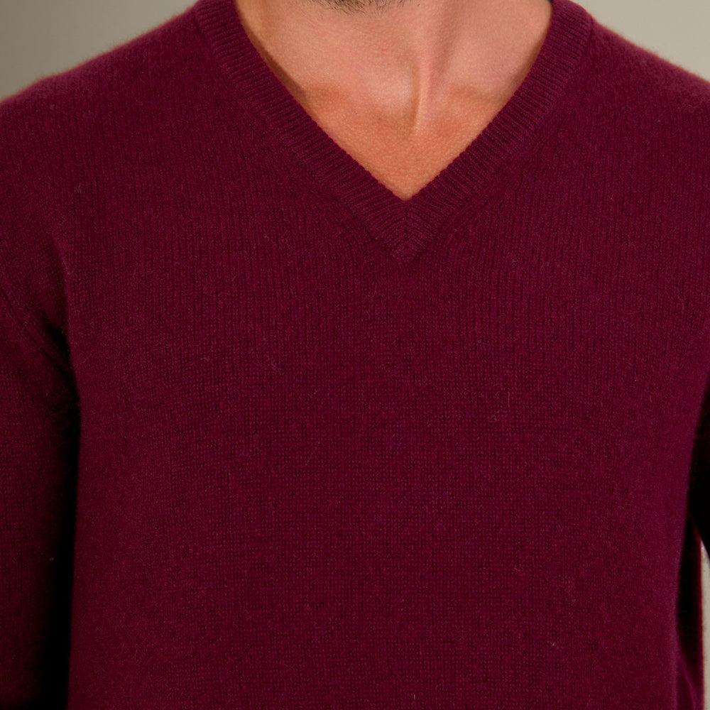 enzo pull col v 4 fils mûre 100% cachemire