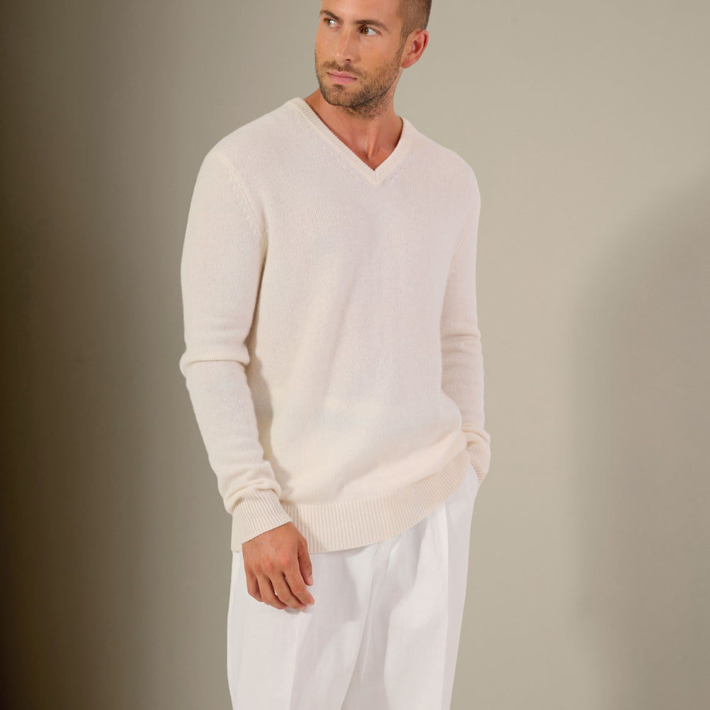 enzo pull col v 4 fils neige 100% cachemire