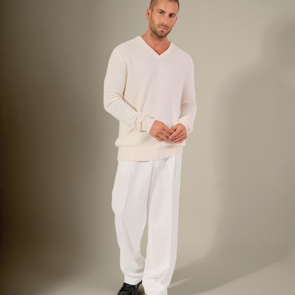 enzo pull col v 4 fils neige 100% cachemire