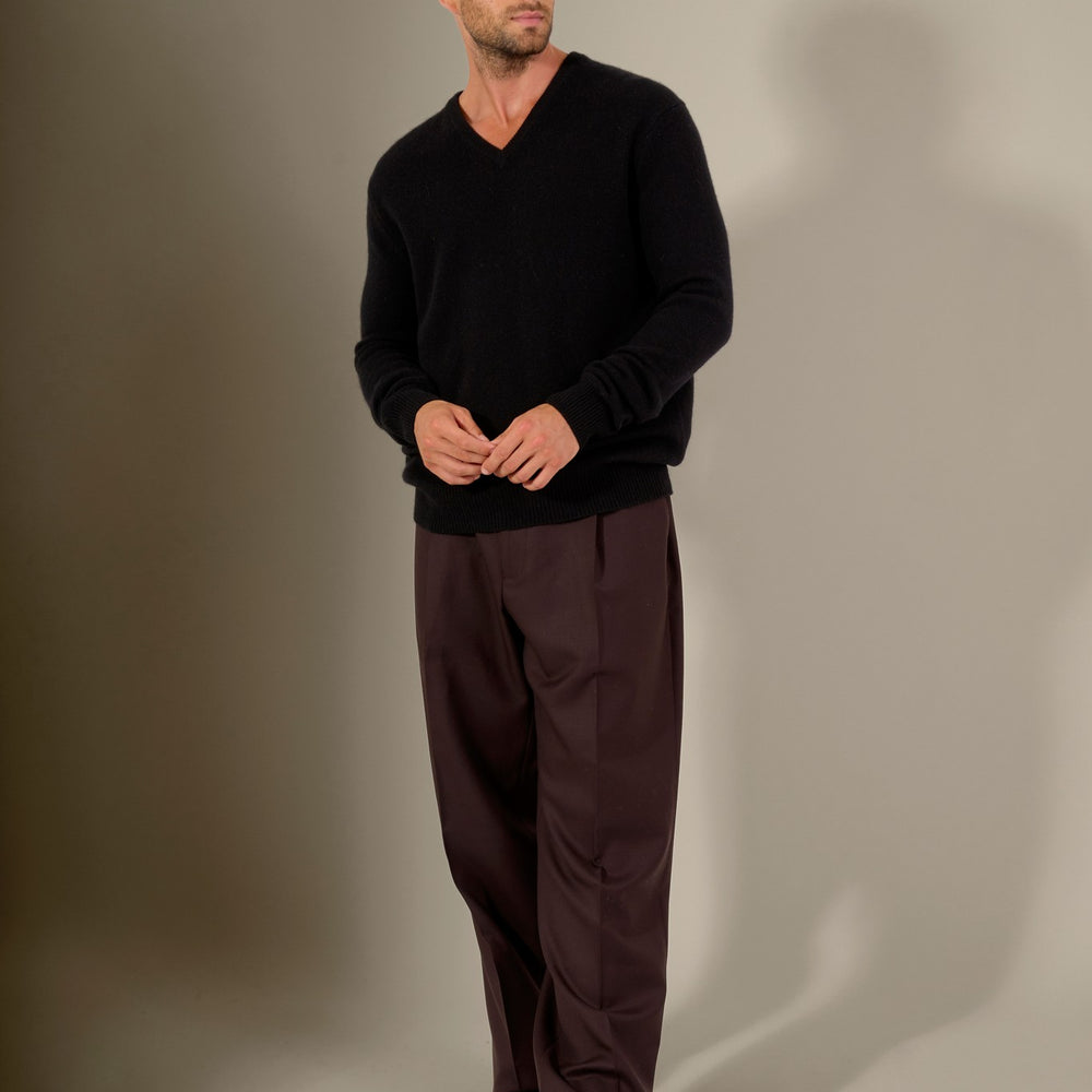 enzo pull col v 4 fils noir 100% cachemire