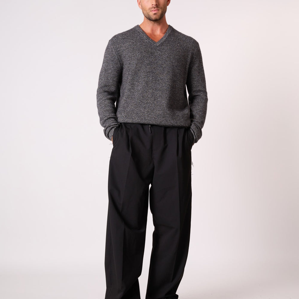 enzo pull col v 4 fils noir/blanc 100% cachemire