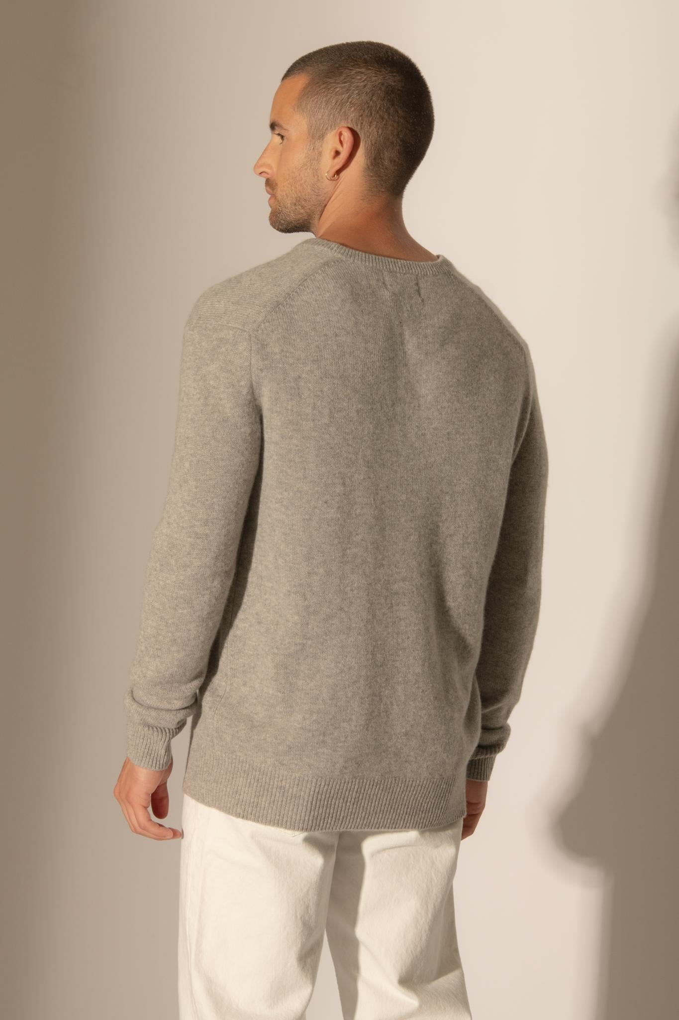 ENZO pull col v 4 fils nuage chiné 100% cachemire