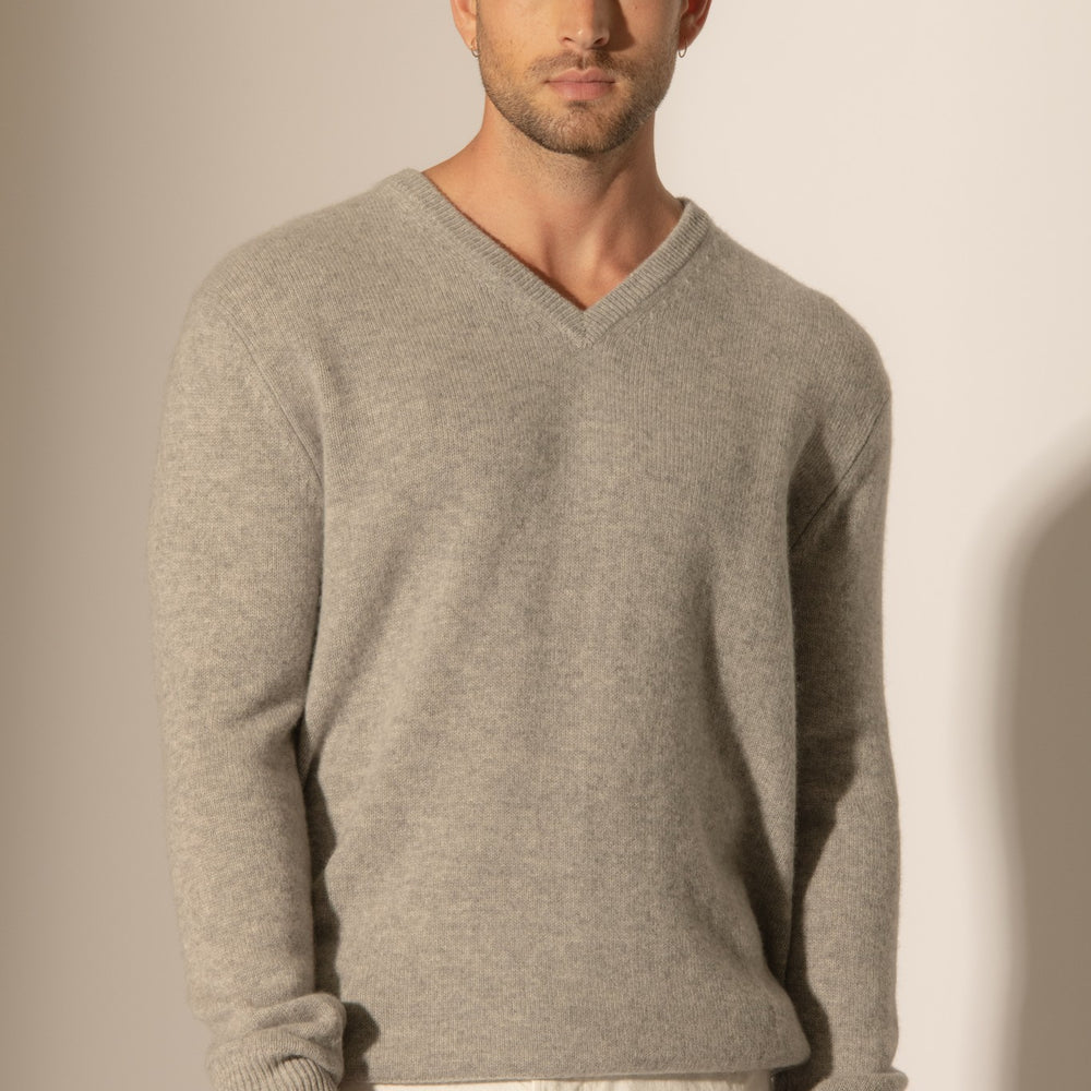 enzo pull col v 4 fils nuage chiné 100% cachemire